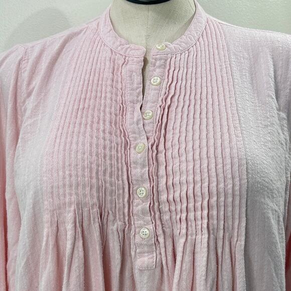 LL Bean Plus Size 1X Nightgown Flannel Dobby Pintuck Pink White Cottage 205465 - Picture 8 of 14